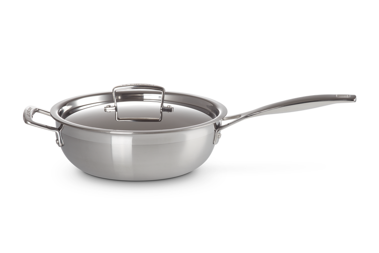 Antihaftbeschichtete Sautépfanne mit Gegengriff aus 3-ply Edelstahl mit Deckel