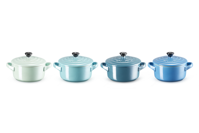 4er-Set Mini Cocottes Metallics Blau-Grün aus Steinzeug