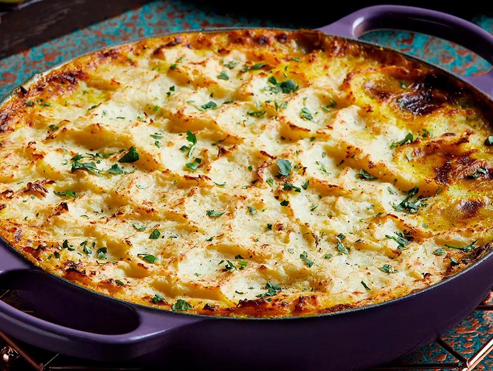 Tourte de poisson au curry avec sa purée de chou-fleur au lait de coco