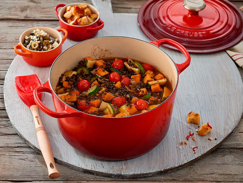 Potée de légumes et lentilles Beluga, sauce feta
