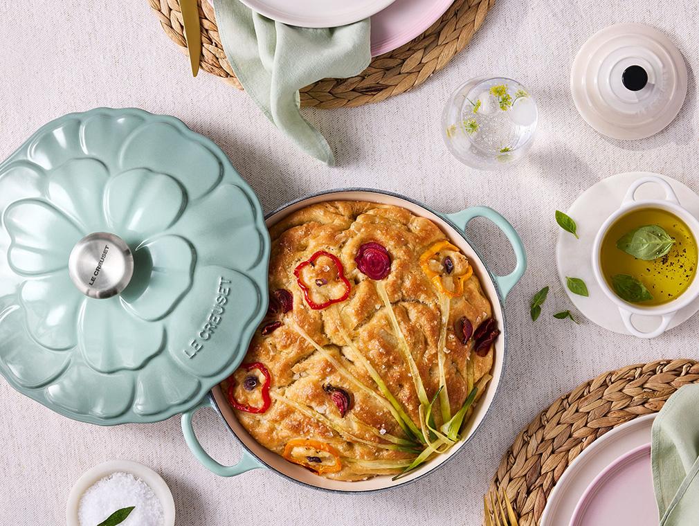 Focaccia mit Blumenmuster
