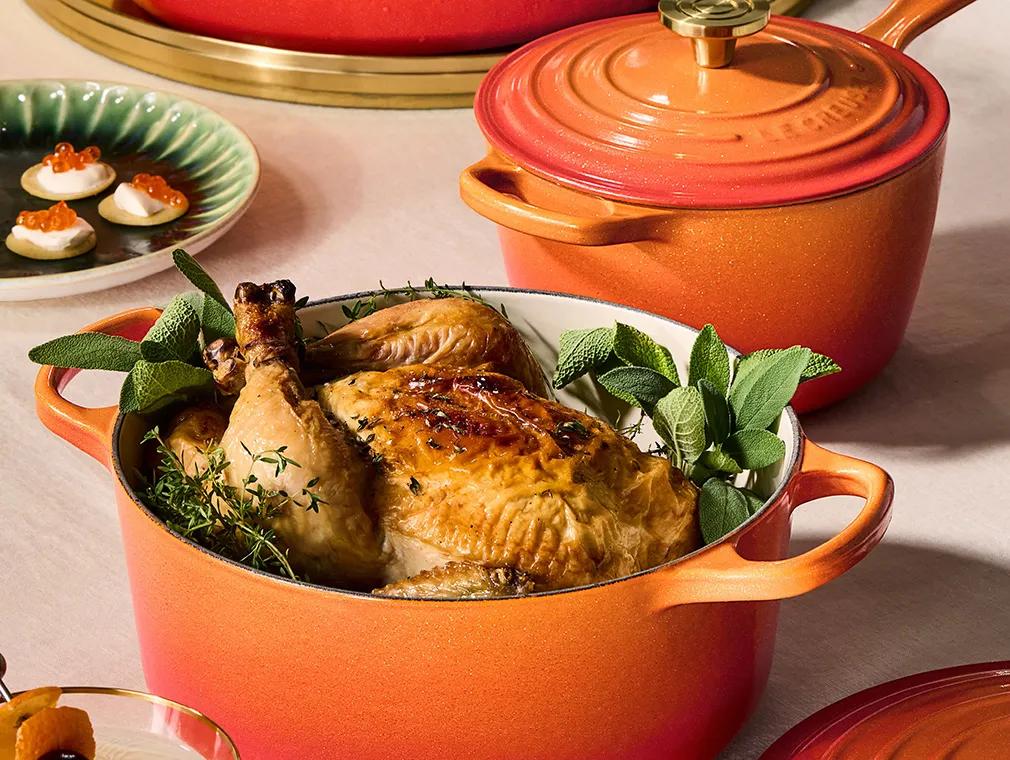 Poulet braisé au vin pétillant et aux herbes