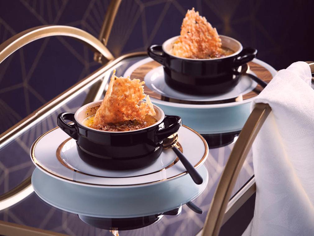 Crème-brûlée au potironet cracker au parmesan