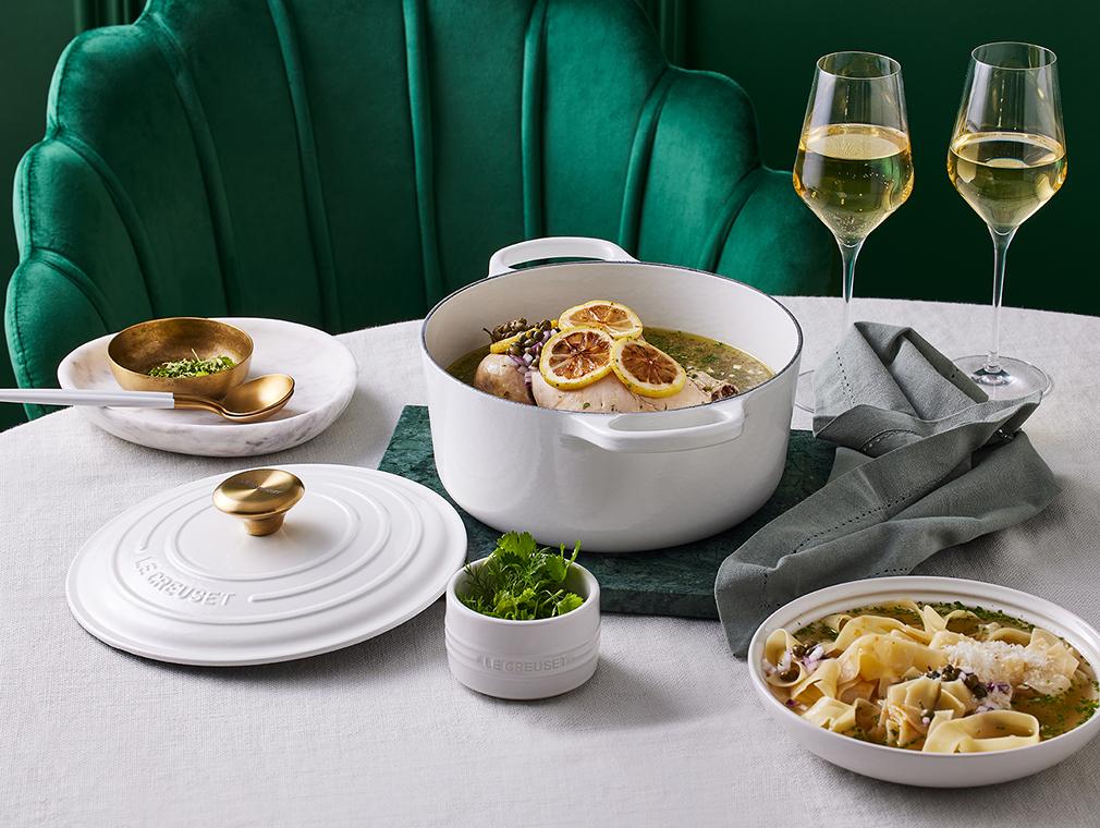Poulet poché à la cocotte au citron et aux câpres