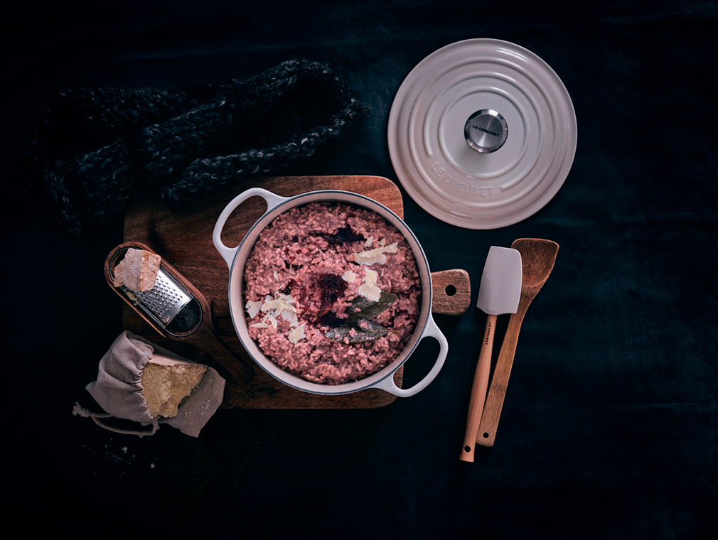 Risotto mit Rotweinreduktion