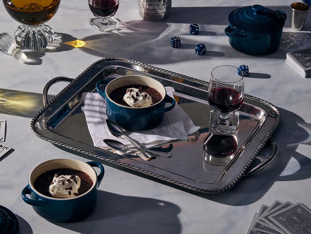 Pots de Crème mit dunkler Schokolade und Rotwein
