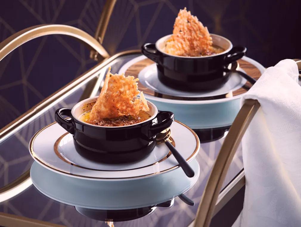 Crème-brûlée au potironet cracker au parmesan